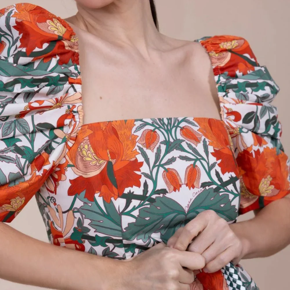 Cara Cara Kelly Dress XSmall  Egret Wild Blossoms - Picture 6 of 8